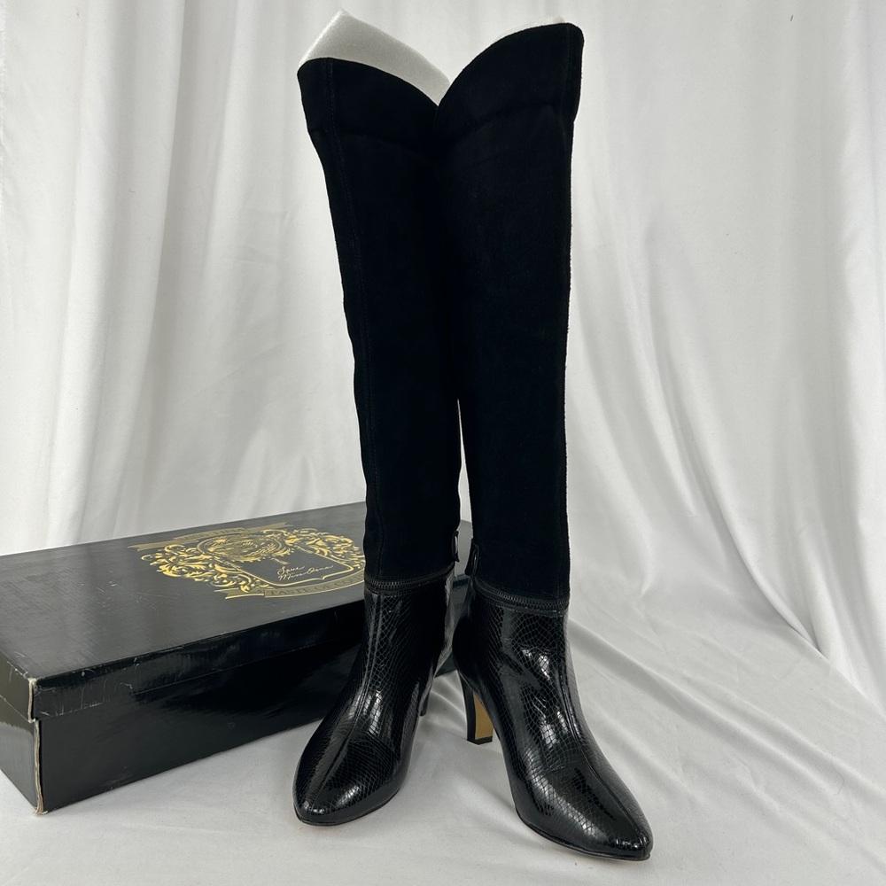 Miss Tina Snakeskin and Suede Black Knee High Boots